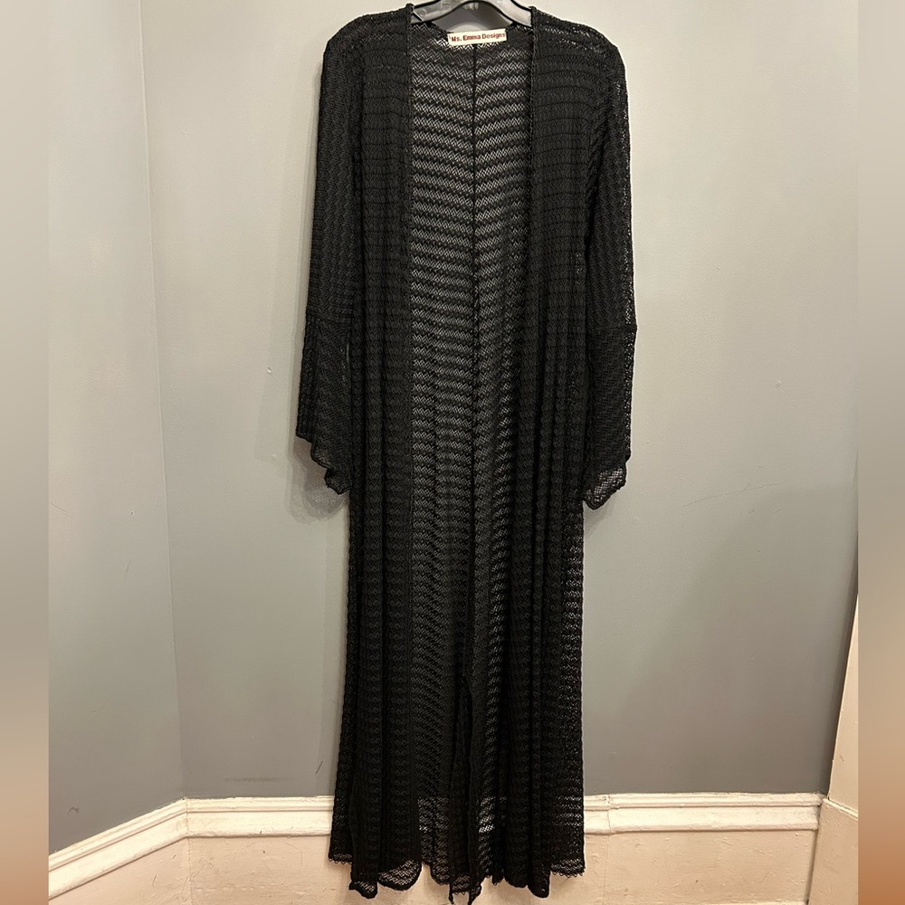 Ms Emma Designs Open Knit Lightweight Black Cardigan, one size